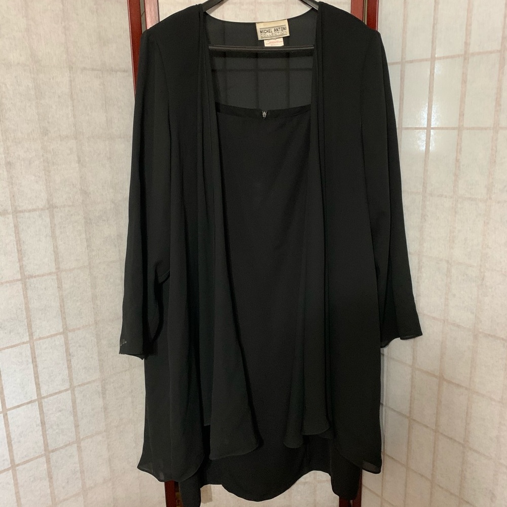 Plus size black dress with two jackets